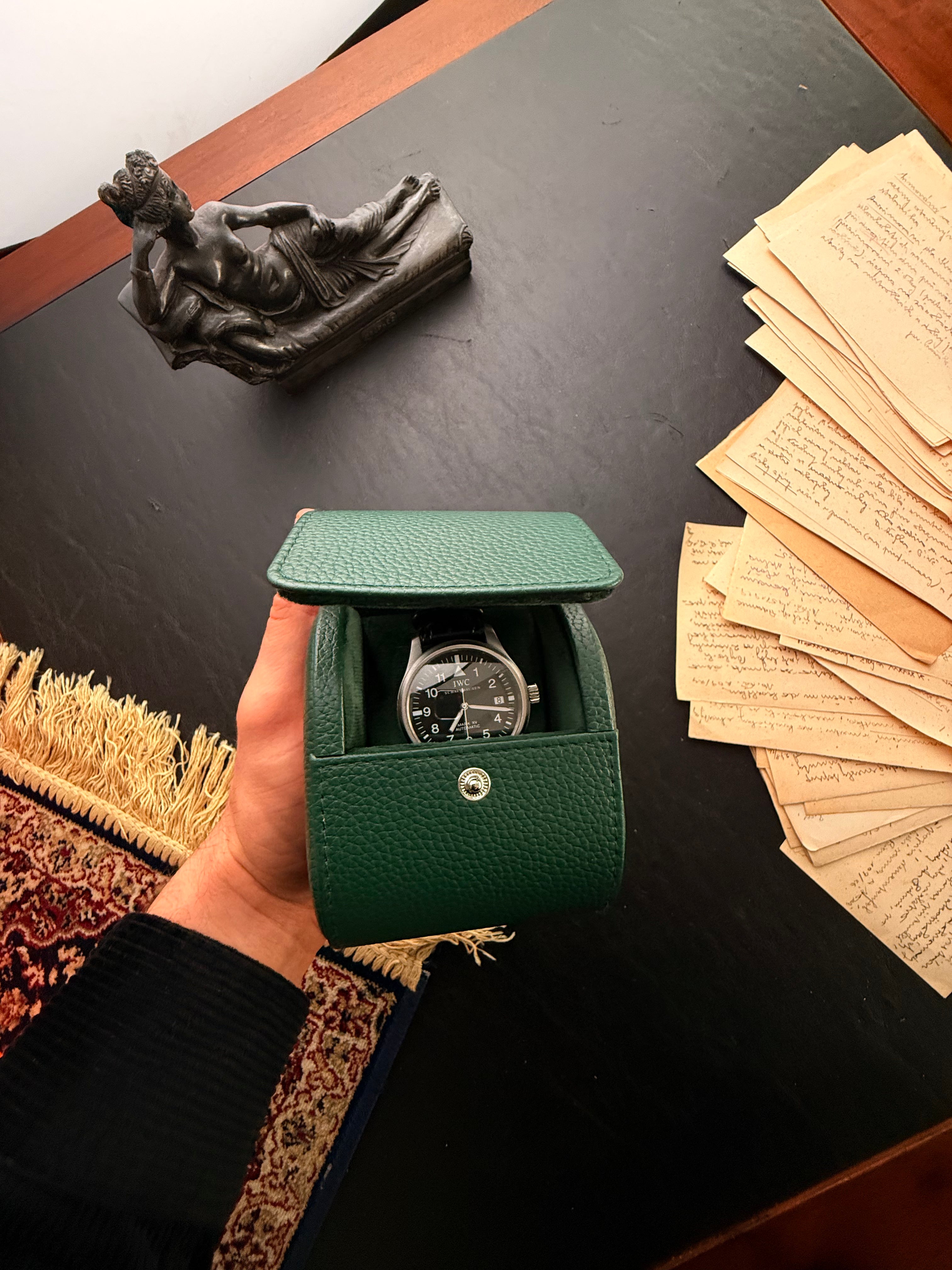Italian Leather Watch Case — The Emerald Traveler