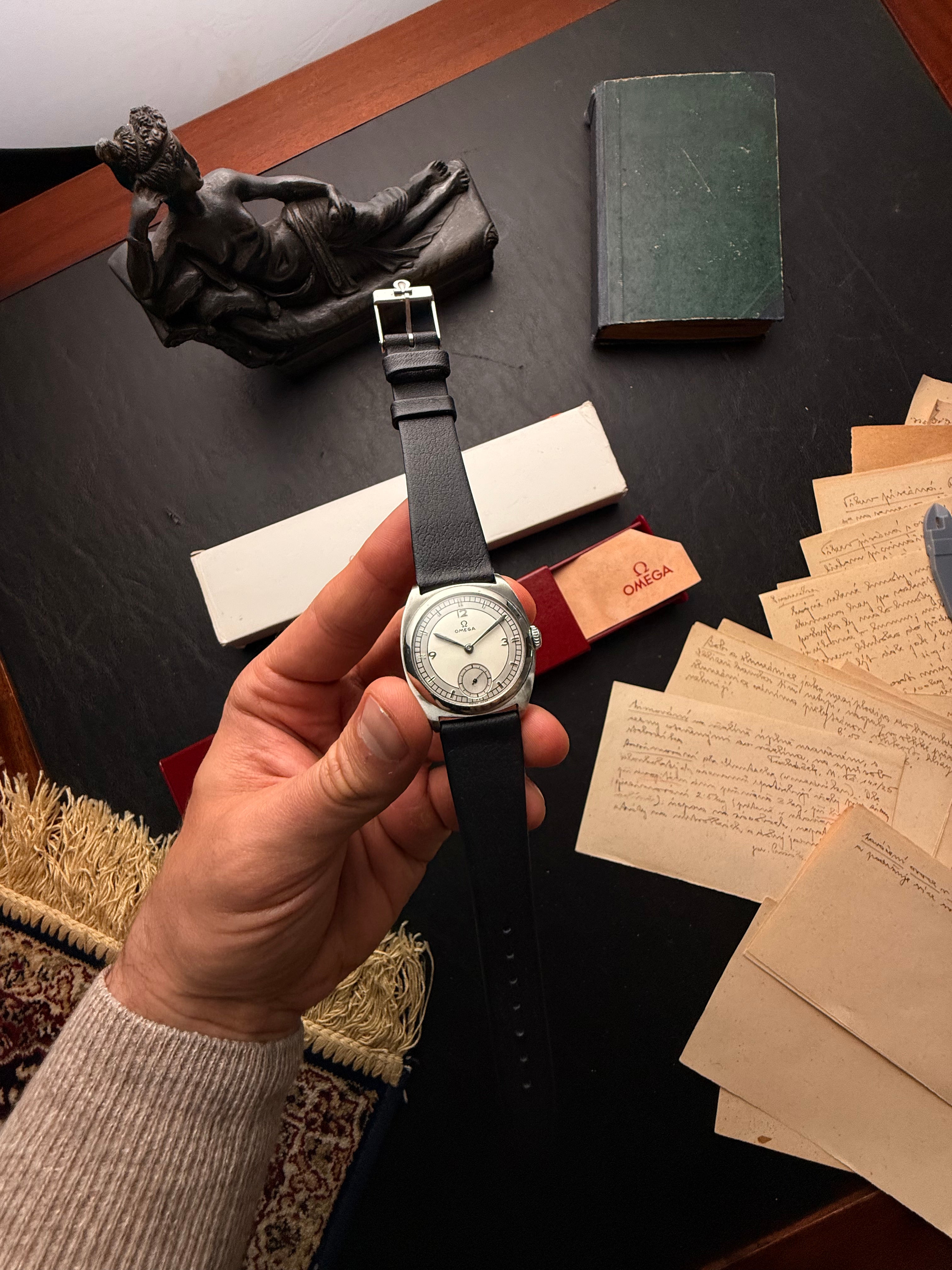 Omega Cushion — Steel Sector Dial