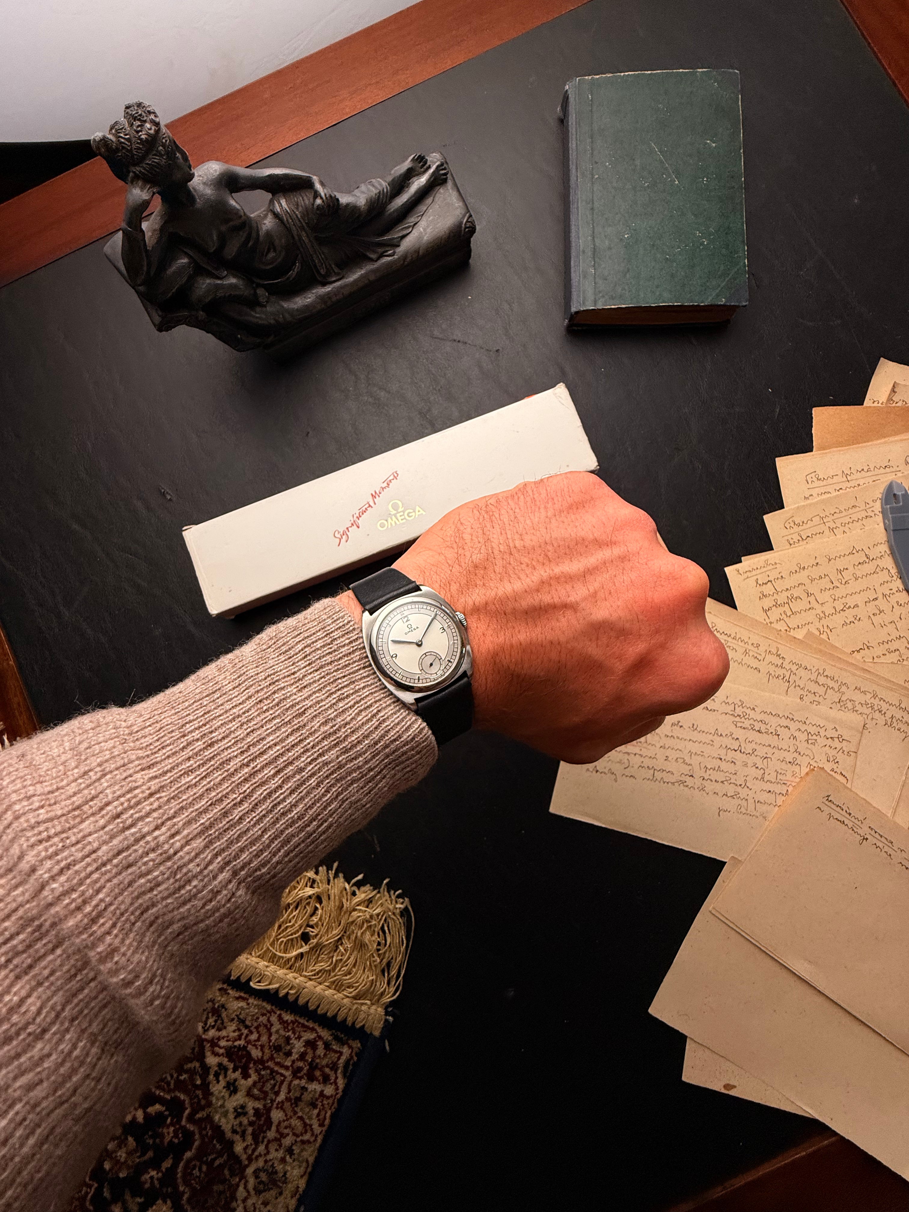 Omega Cushion — Steel Sector Dial